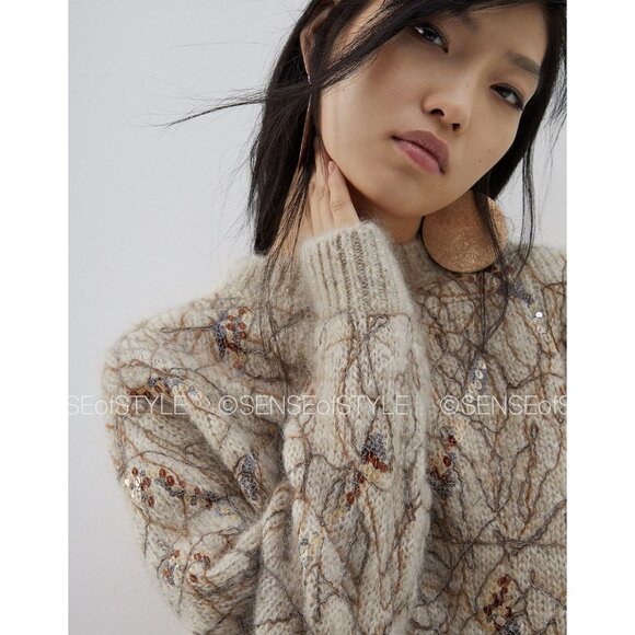 Brunello Cucinelli Sweater Mohair  Sequin Pullover knit women's Designer Size S - Picture 7 of 13